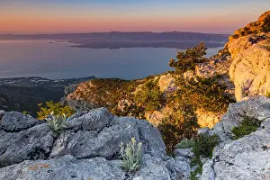 Sun Rays Prints: View at dawn from Vidova Gora rocky mountain peak