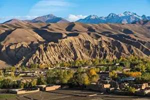 View by drone over Bamyan, Shahr-e Gholghola (City of Screams) ruins, Bamyan, Afghanistan, Asia