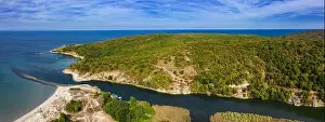 View of drone to the beautiful beach Arkutino and river Ropotamo.Black Sea, Bulgaria