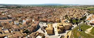 Residential District Prints: View from drone of Ejea de los Caballeros with Church of Virgen de la Oliva