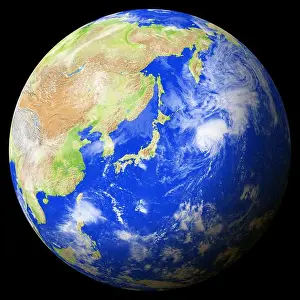 Satellite View Prints: View of the earth from space showing Japan in the center of the image