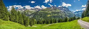 Glarus Prints: View of Elm village and Swiss mountains - Piz Segnas