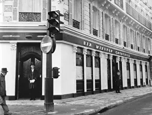 Street Sign Prints: View of the entrance to the English pub called Sir Winston Churchill Rue Pressbourg near Etoile