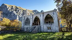 Stone Building Prints: View of Eremo di San Leonardo al Volubrio with its stone facade