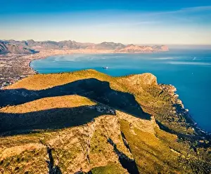 Palermo Prints: View from flying drone. Aerial morning cityscape of Palermo city