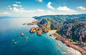 Paradiso Prints: View from flying drone. Aerial morning view of Li Cossi beach