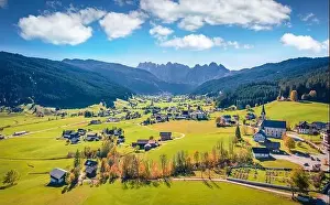 Fascination Prints: View from flying drone. Amazing morning scene of Evangelische Pfarrgemeinde A
