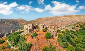 Majestic Mountain Prints: View from flying drone of ancient village fortress of the Mani Peninsula - Vathia