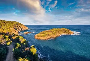 View from flying drone. Astonishing spring view of Isola Su Cardolinu island