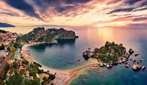 Bella Prints: View from flying drone. Attractive morning view of Bella island