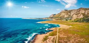 San Vito Prints: View from flying drone. Attractive spring scene of Monte Cofano National Park