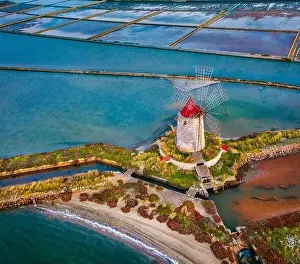 View from flying drone. Attractive summer view of popular tourist attraction - Imbarcadero Storico Mothia