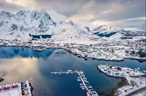 Fishing Bay Prints: View from flying drone of Ballstad port