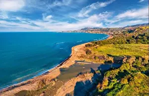 Sciacca Prints: View from flying drone. Breathtaking morning view of Sciacca town