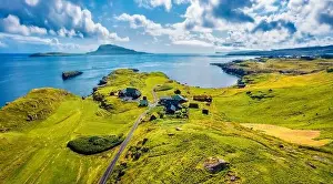 Torshavn Prints: View from flying drone. Colorful morning view of outskirts of Torshavn city
