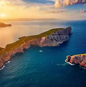 View from flying drone. Fabulous summer view of Caccia cape