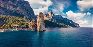 Rock Cliff Prints: View from flying drone. Gorgeous summer view of historical landmark - Pedra Longa