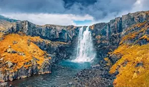 Powerfull Prints: View from flying drone of Gufufoss (Gufu Waterfall)