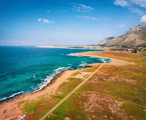 San Vito Prints: View from flying drone. Majestic summer scene of Monte Cofano National Park