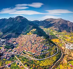 Calabro Prints: View from flying drone of Morano Calabro town