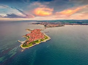 Nessebar Prints: View from flying drone of old town of Nessebar