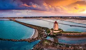 Splendid Prints: View from flying drone. Panoramic spring view of popular tourist attraction - Imbarcadero Storico Mothia