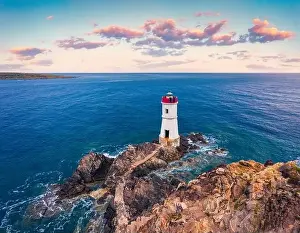 Ferro Prints: View from flying drone. Picturesque morning view of di Capo Ferro Lighthose