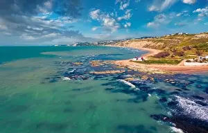 Giallonardobeach Prints: View from flying drone. Picturesque morning view of Giallonardo Beach