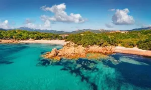 Capriccioli Prints: View from flying drone of popular touris deastination - Capriccioli beach