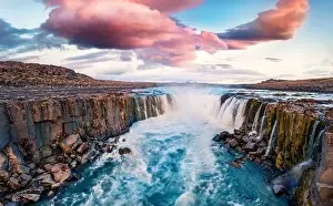 Torrent Prints: View from flying drone of Selfoss Waterfall