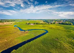 Seret Prints: View from flying drone. Spectacular morning view of Seret river