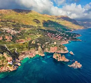 View from flying drone. Splendid spring scene of Tonnara di Scopello