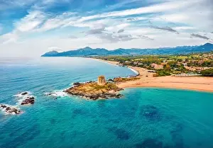 View from flying drone. Splendid spring view of Torre di Bari tower