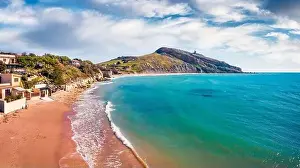 View from flying drone. Sunny morning view of empty Giallonardo Beach