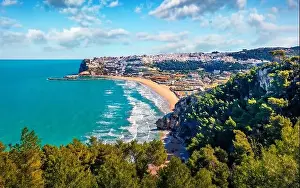 View from flying drone. Sunny summer cityscape of Peschici town
