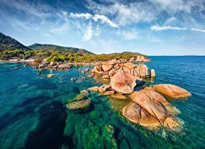 Corse Prints: View from flying drone. Superb spring view of Tamaricciu beach