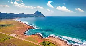 View from flying drone. Unbelievable summer scene of Monte Cofano National Park