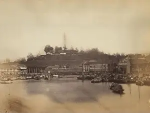 Malay Peninsula Prints: A view of Fort Canning from the Singapore River