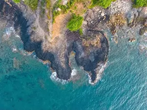 View of Ganh Da Dia or Da Dia Reef is a seashore area of uniformly interlocking basalt rock columns located along