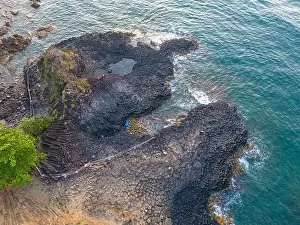 View of Ganh Da Dia or Da Dia Reef is a seashore area of uniformly interlocking basalt rock columns located along