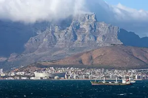 Cape Town Prints: View of Greenpoint Stadium in Cape Town with Table Mountain as backdrop taken from the sea