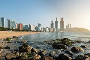 Haeundae Prints: View of Haeundae beach. Haeundae beach is Busan's most popular beach in South Korea