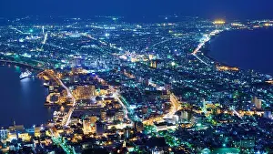 Hakodate Prints: The view of Hakodate, Japan. The city was the first in Japan to open its ports to trade in 1854