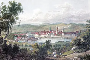 Scape Prints: View of Hamelin, about 1830, historic cityscape