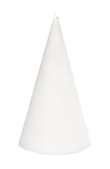 Cone Prints: front view of hand-crafted from paper cone three-dimensional geometric shape isolated on white background