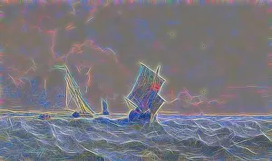 Sailing Boat Prints: View of the high seas, on which three sailing ships