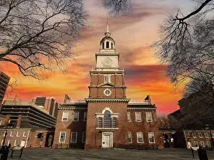 Capitol Prints: View of historic Independence Hall National Park in Philadelphia with sunset sky