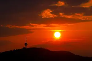 City Lights Prints: View of Hum Tower on Mount Hum during sunset