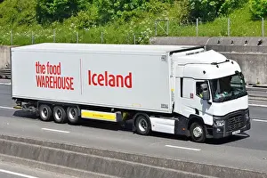 Side & front view Iceland advertising food warehouse frozen foods & groceries retail business supply chain delivery