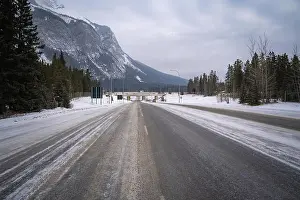 Banff Prints: View of an icy snowy road in Banff Alberta Canada